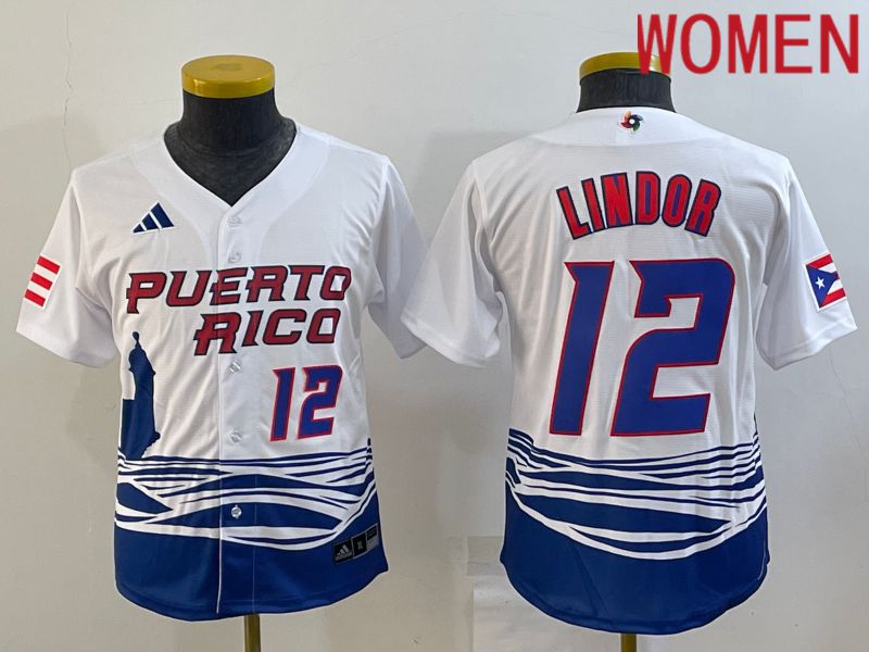 Women 2023 World Cub #12 Lindor White MLB Jersey